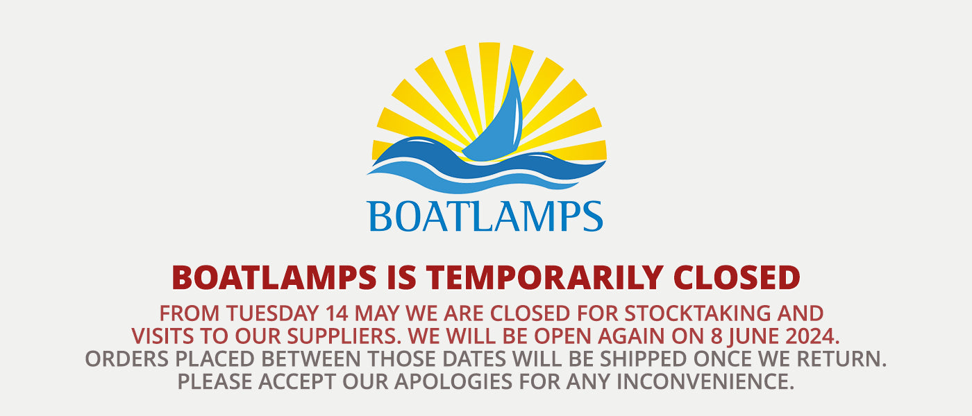 Boatlamps is closed from 14 May to 7 June. All orders placed between those dates will be shipped when we are back.